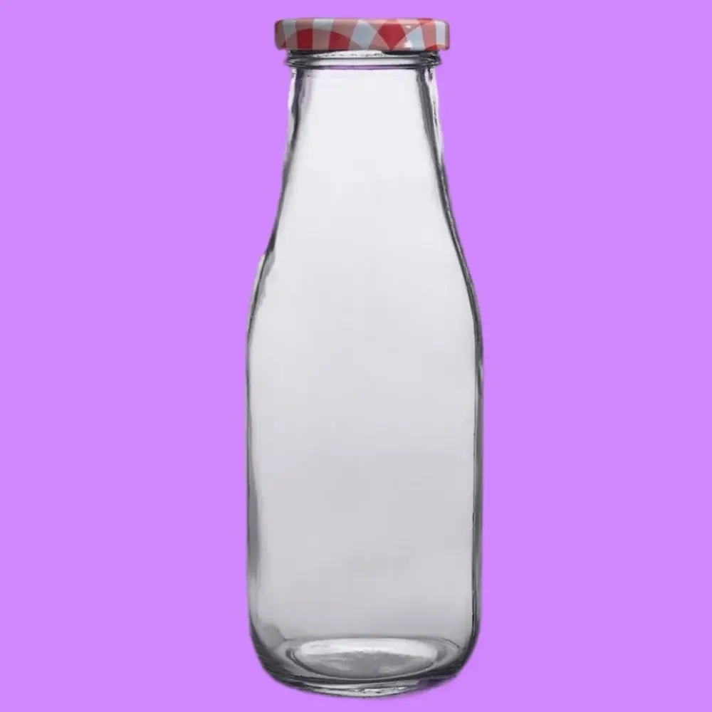 Set of 4 ~ 10 oz Glass Milk Bottle w/2 Different Lids